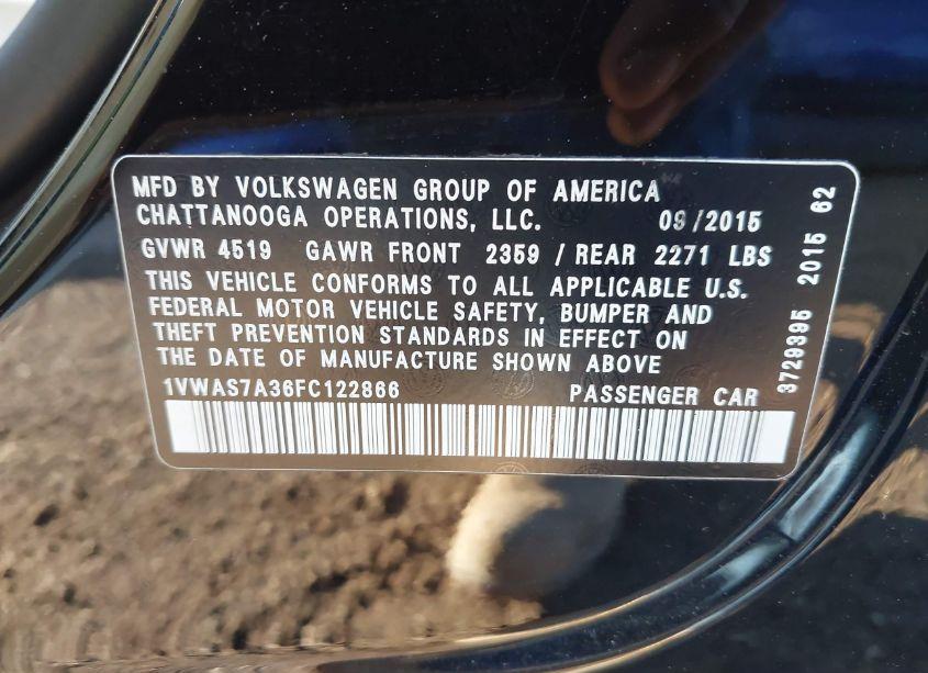 Photo 9 of 2015 Volkswagen Passat 1.8T LIMITED EDITION (VIN 1VWAS7A36FC122866)