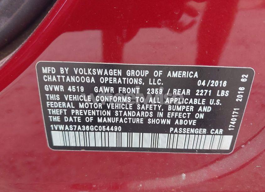 Photo 9 of 2016 Volkswagen Passat 1.8T R-LINE (VIN 1VWAS7A36GC054490)