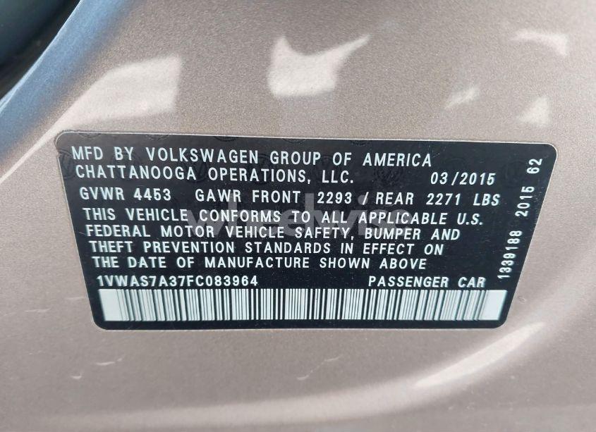 Photo 9 of 2015 Volkswagen Passat 1.8T S (VIN 1VWAS7A37FC083964)