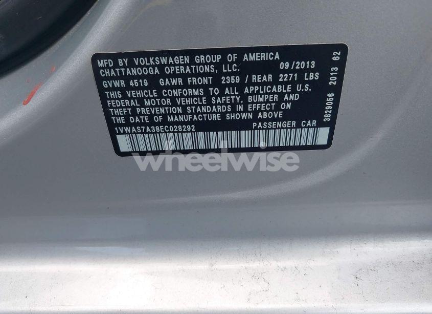 Photo 9 of 2014 Volkswagen Passat 1.8T S (VIN 1VWAS7A38EC028292)