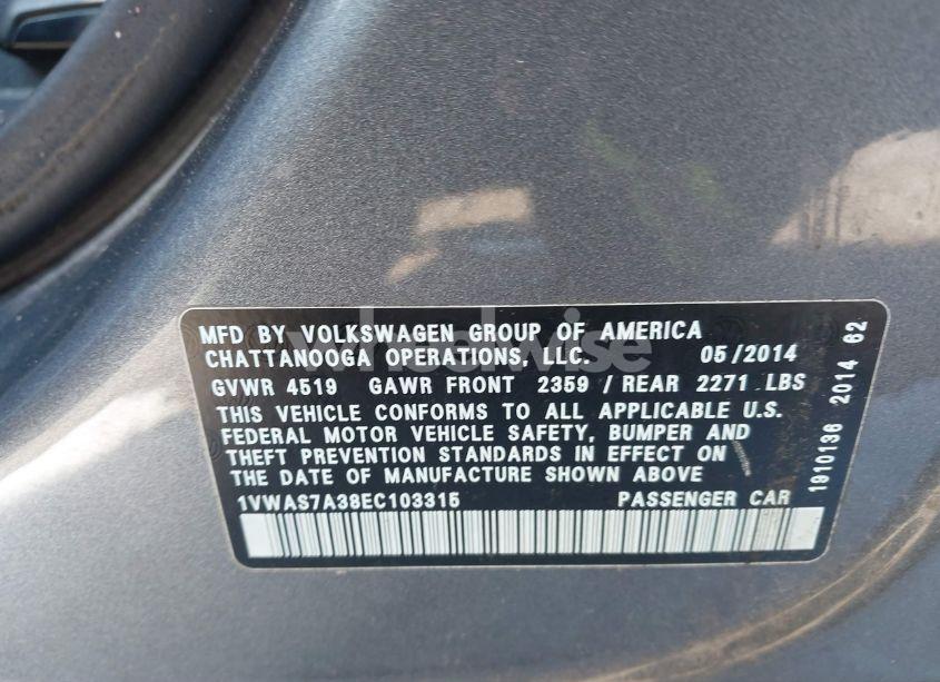 Photo 9 of 2014 Volkswagen Passat 1.8T WOLFSBURG EDITION (VIN 1VWAS7A38EC103315)