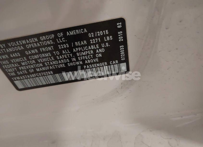Photo 9 of 2015 Volkswagen Passat 1.8T S (VIN 1VWAS7A38FC070298)