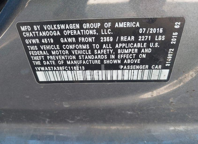 Photo 9 of 2015 Volkswagen Passat 1.8T LIMITED EDITION (VIN 1VWAS7A38FC116213)