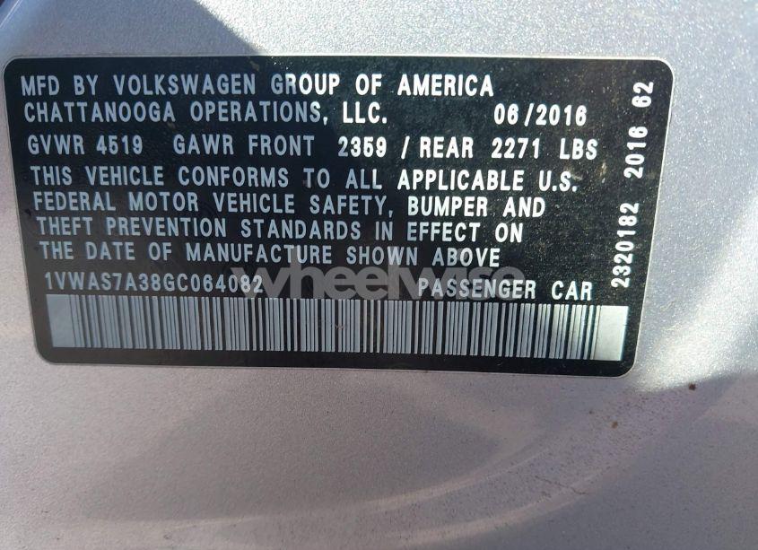 Photo 9 of 2016 Volkswagen Passat 1.8T R-LINE (VIN 1VWAS7A38GC064082)
