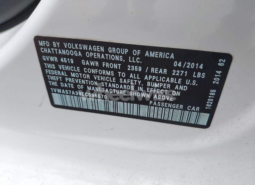Photo 9 of 2014 Volkswagen Passat 1.8T S (VIN 1VWAS7A39EC096570)