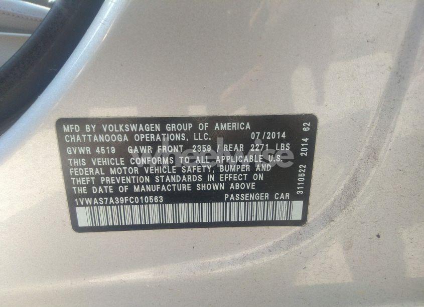 Photo 9 of 2015 Volkswagen Passat 1.8T WOLFSBURG EDITION (VIN 1VWAS7A39FC010563)