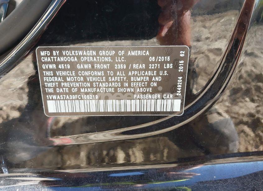 Photo 9 of 2015 Volkswagen Passat 1.8T LIMITED EDITION (VIN 1VWAS7A39FC105219)