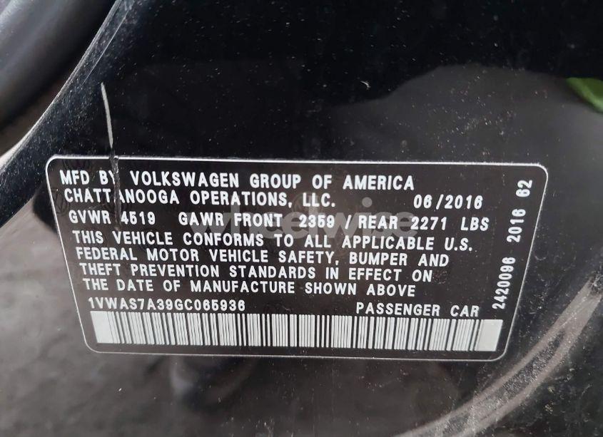 Photo 9 of 2016 Volkswagen Passat 1.8T R-LINE (VIN 1VWAS7A39GC065936)