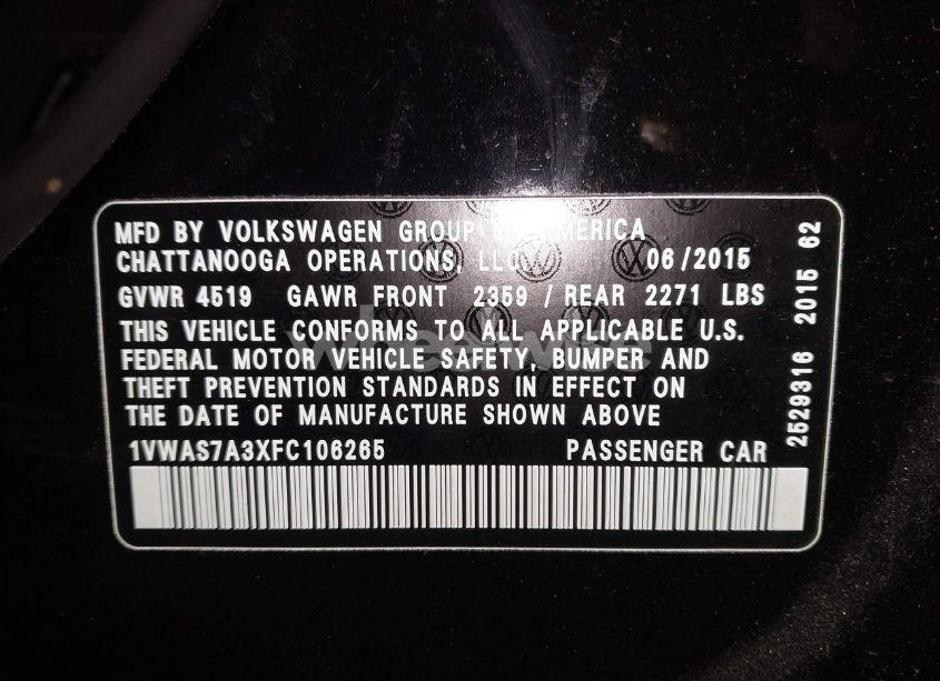 Photo 9 of 2015 Volkswagen Passat 1.8T LIMITED EDITION (VIN 1VWAS7A3XFC106265)
