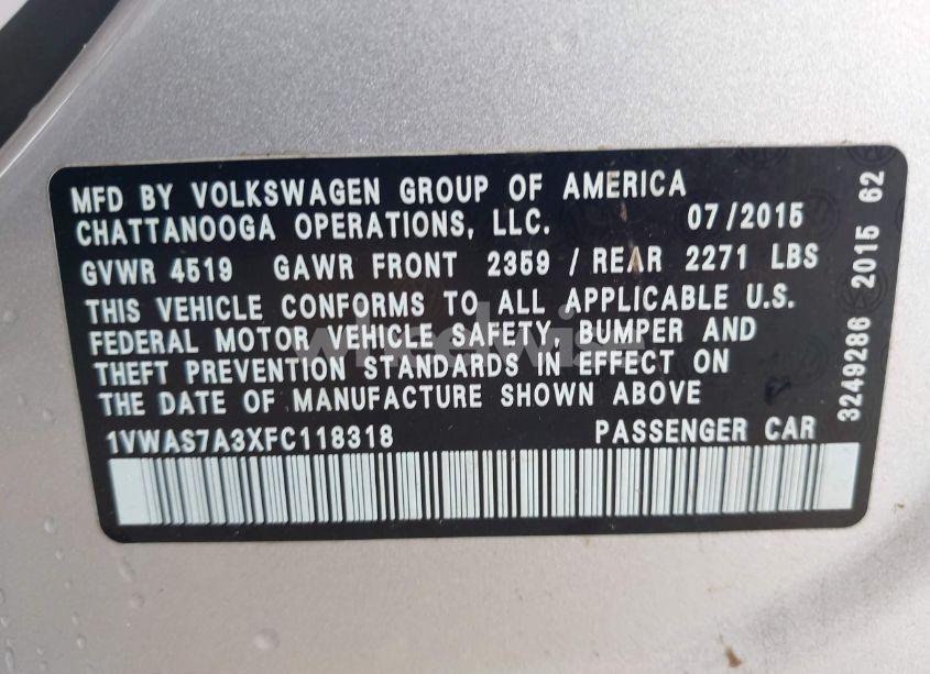 Photo 9 of 2015 Volkswagen Passat 1.8T LIMITED EDITION (VIN 1VWAS7A3XFC118318)