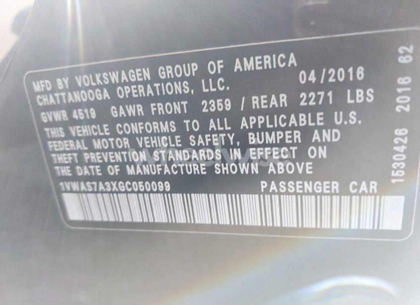 Photo 9 of 2016 Volkswagen Passat 1.8T R-LINE (VIN 1VWAS7A3XGC050099)