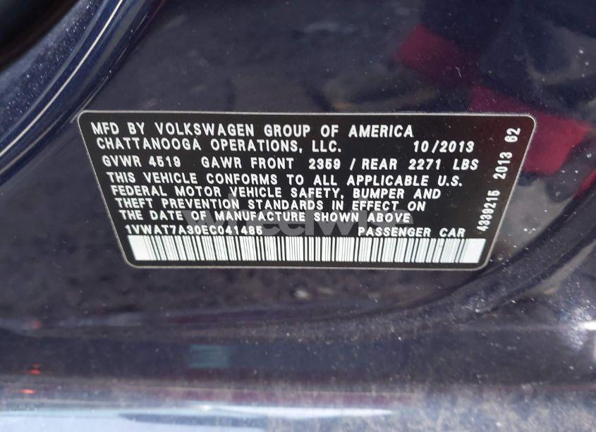 Photo 9 of 2014 Volkswagen Passat 1.8T WOLFSBURG EDITION (VIN 1VWAT7A30EC041485)
