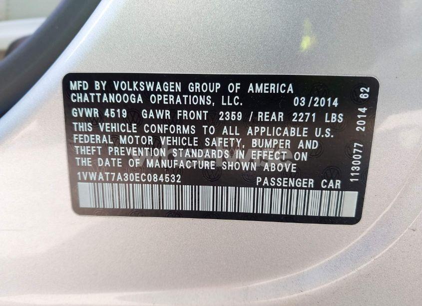 Photo 9 of 2014 Volkswagen Passat 1.8T S (VIN 1VWAT7A30EC084532)
