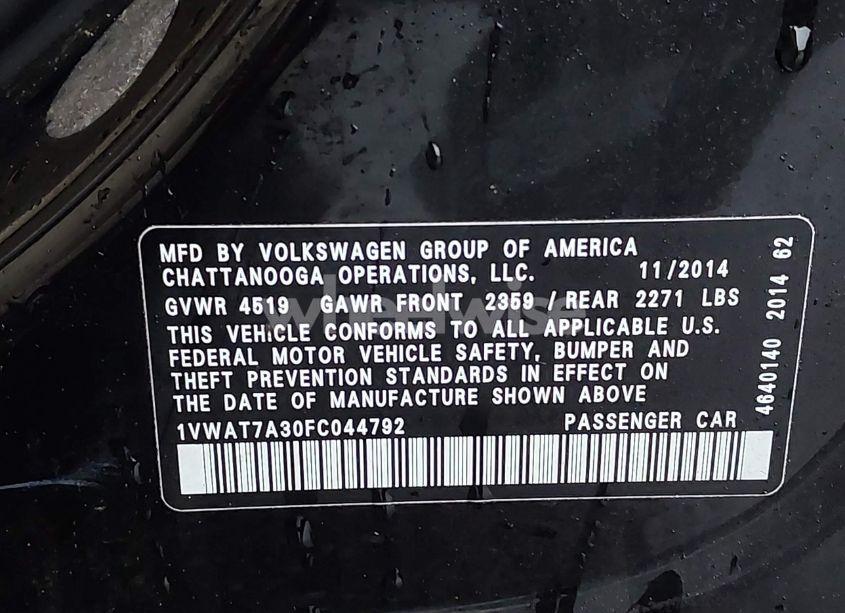 Photo 9 of 2015 Volkswagen Passat 1.8T WOLFSBURG EDITION (VIN 1VWAT7A30FC044792)