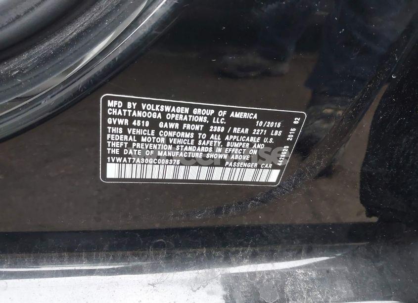 Photo 9 of 2016 Volkswagen Passat 1.8T S (VIN 1VWAT7A30GC008375)