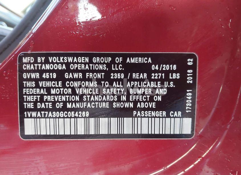 Photo 9 of 2016 Volkswagen Passat 1.8T R-LINE (VIN 1VWAT7A30GC054269)