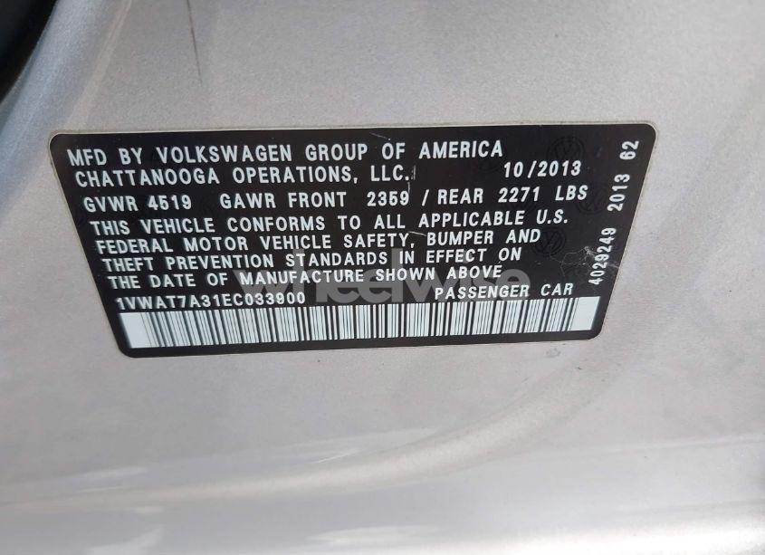 Photo 9 of 2014 Volkswagen Passat 1.8T WOLFSBURG EDITION (VIN 1VWAT7A31EC033900)