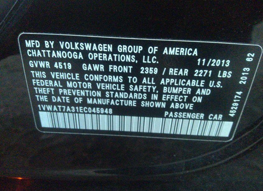 Photo 9 of 2014 Volkswagen Passat 1.8T WOLFSBURG EDITION (VIN 1VWAT7A31EC045948)