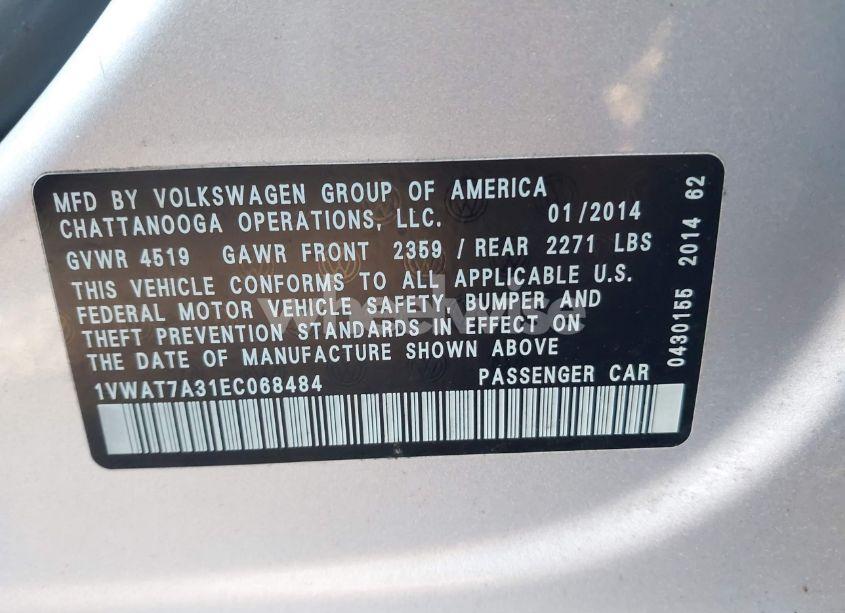 Photo 9 of 2014 Volkswagen Passat 1.8T WOLFSBURG EDITION (VIN 1VWAT7A31EC068484)