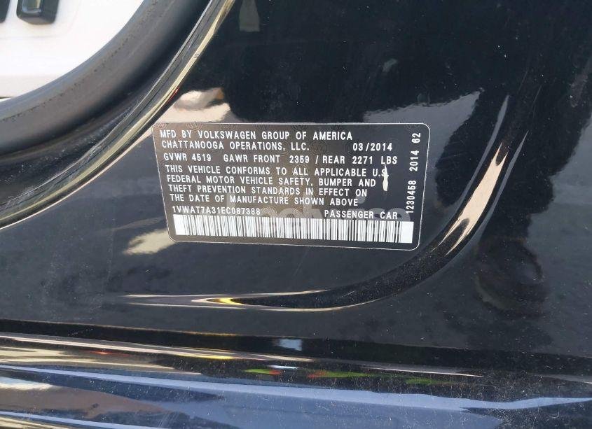 Photo 9 of 2014 Volkswagen Passat 1.8T WOLFSBURG EDITION (VIN 1VWAT7A31EC087388)