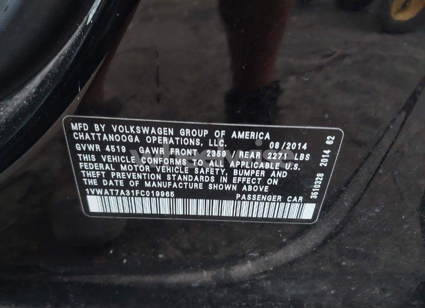 Photo 9 of 2015 Volkswagen Passat 1.8T WOLFSBURG EDITION (VIN 1VWAT7A31FC019965)