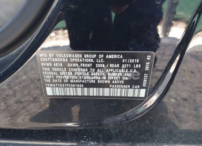 Photo 9 of 2015 Volkswagen Passat 1.8T WOLFSBURG EDITION (VIN 1VWAT7A31FC061830)