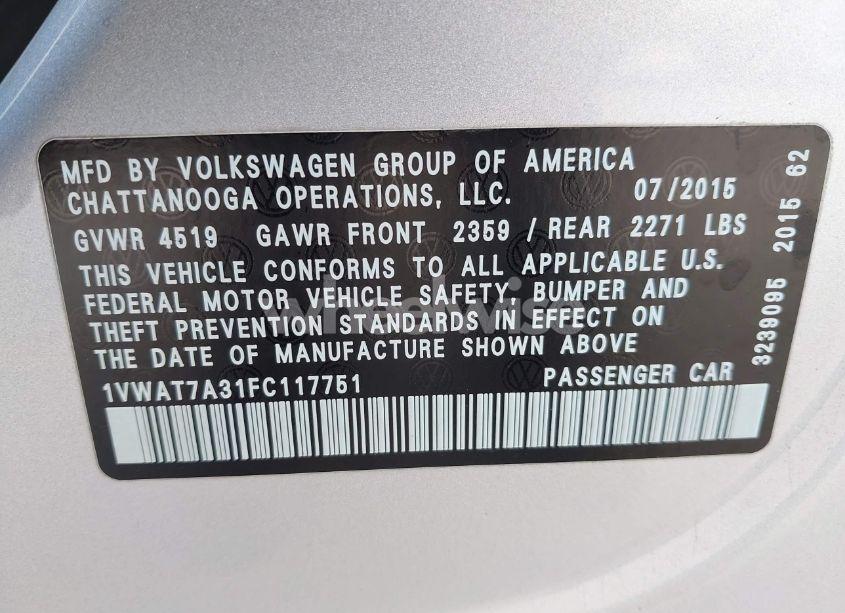 Photo 9 of 2015 Volkswagen Passat 1.8T LIMITED EDITION (VIN 1VWAT7A31FC117751)