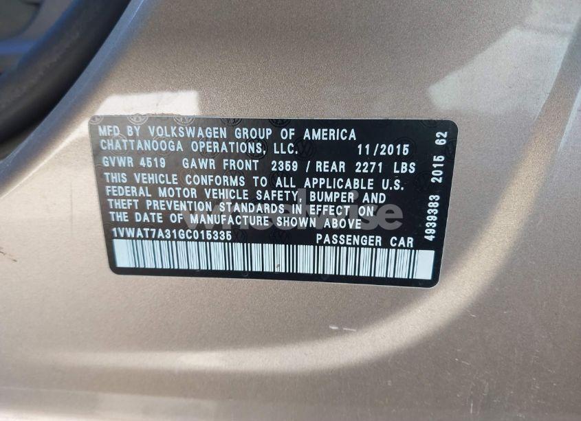 Photo 9 of 2016 Volkswagen Passat 1.8T S (VIN 1VWAT7A31GC015335)