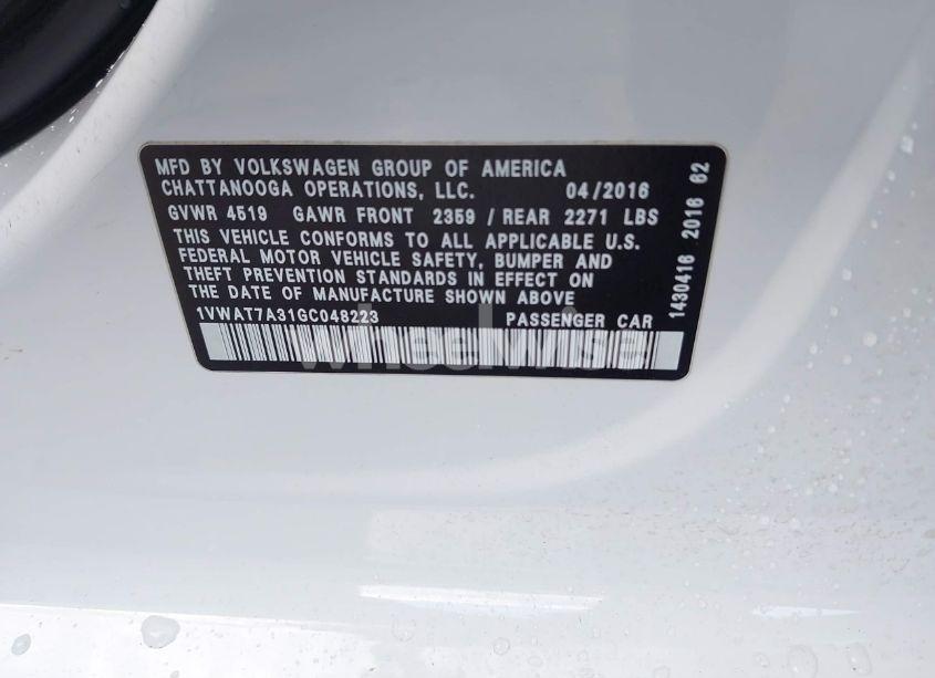 Photo 9 of 2016 Volkswagen Passat 1.8T R-LINE (VIN 1VWAT7A31GC048223)