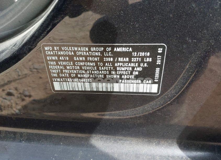 Photo 9 of 2017 Volkswagen Passat 1.8T S (VIN 1VWAT7A31HC046232)