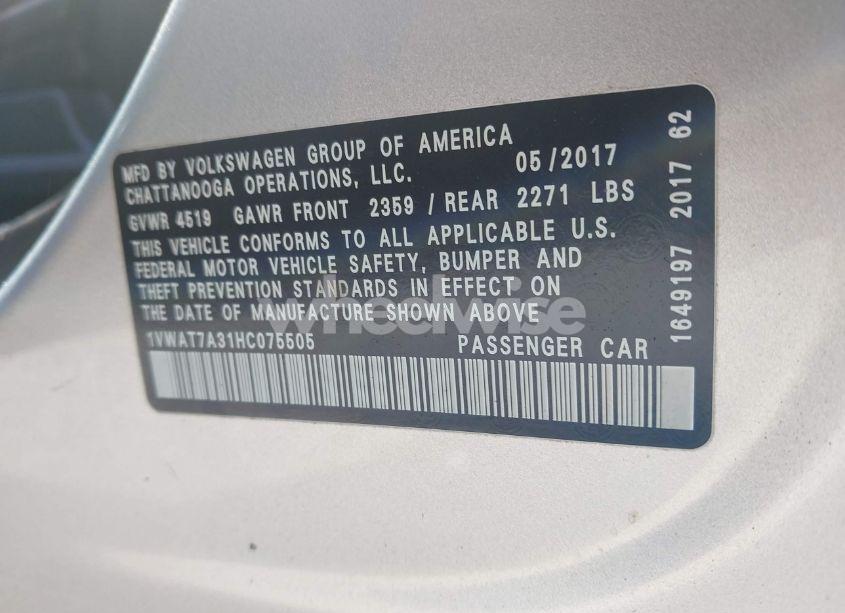 Photo 9 of 2017 Volkswagen Passat 1.8T S (VIN 1VWAT7A31HC075505)
