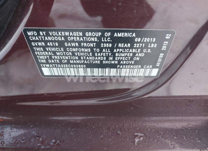 Photo 9 of 2014 Volkswagen Passat 1.8T WOLFSBURG EDITION (VIN 1VWAT7A32EC032660)