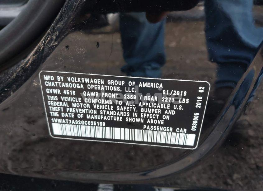 Photo 9 of 2016 Volkswagen Passat 1.8T S (VIN 1VWAT7A32GC025159)