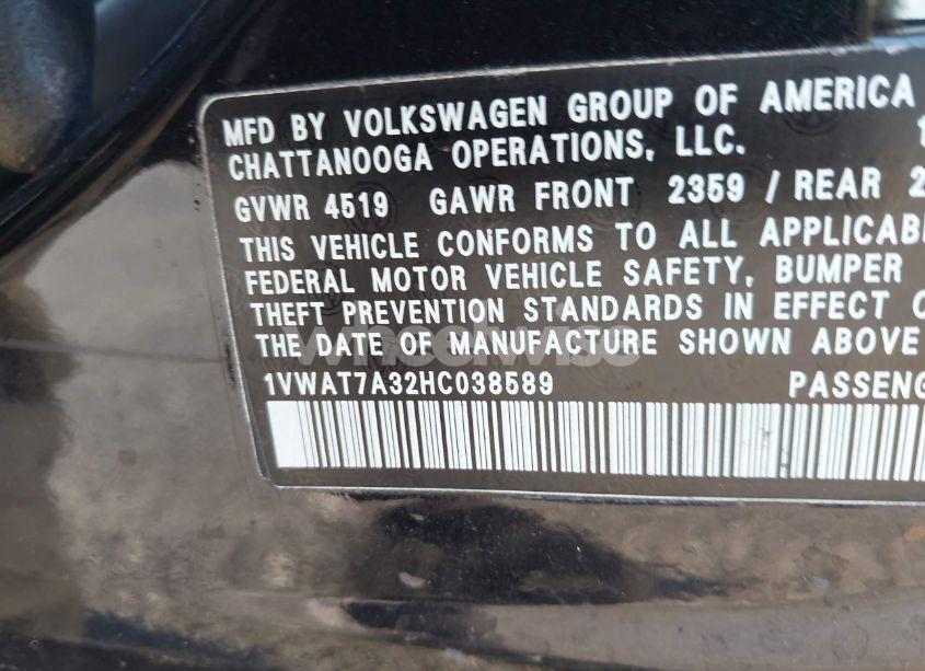 Photo 9 of 2017 Volkswagen Passat 1.8T S (VIN 1VWAT7A32HC038589)