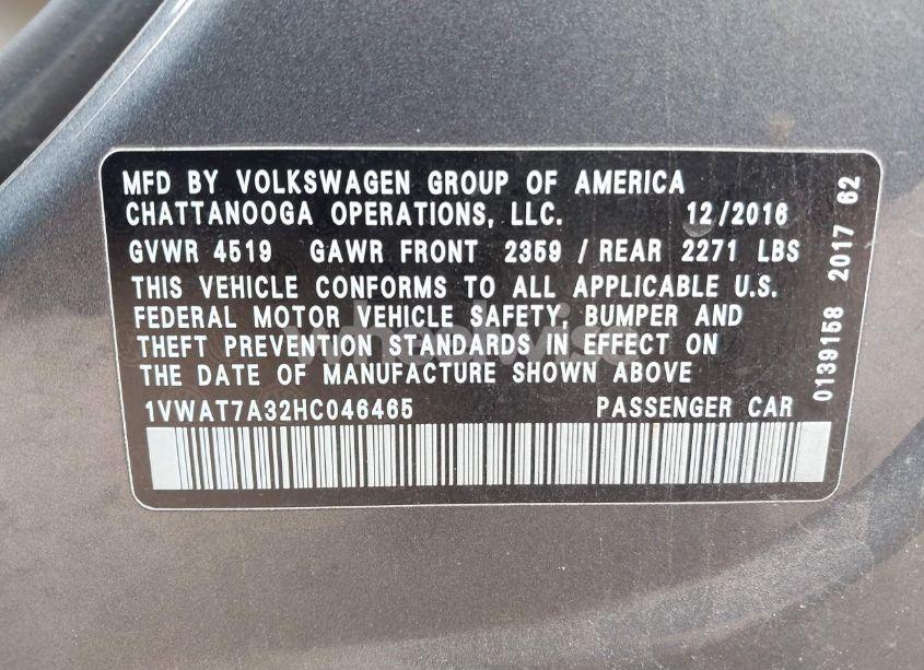 Photo 9 of 2017 Volkswagen Passat 1.8T S (VIN 1VWAT7A32HC046465)