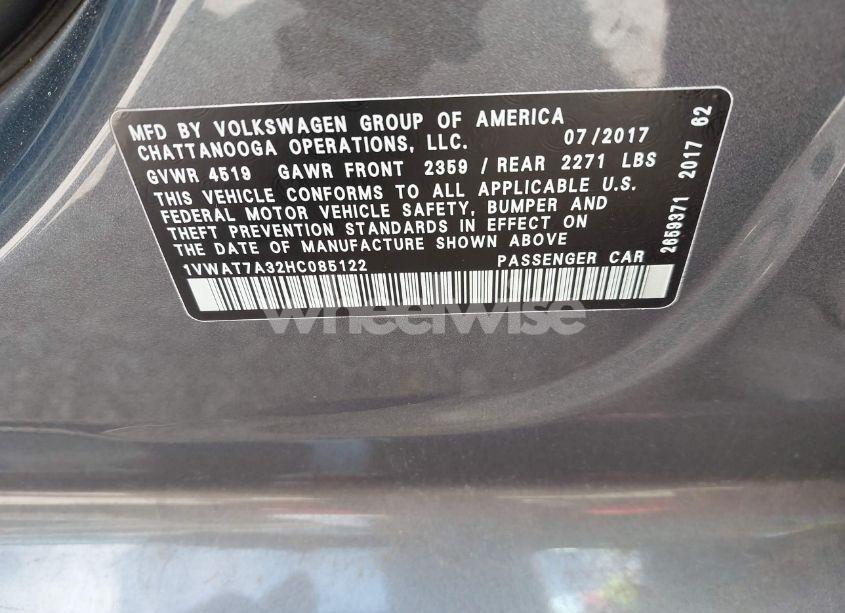 Photo 9 of 2017 Volkswagen Passat 1.8T S (VIN 1VWAT7A32HC085122)