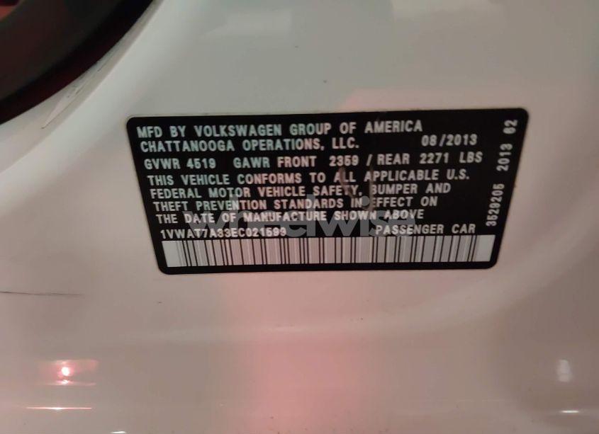 Photo 9 of 2014 Volkswagen Passat 1.8T WOLFSBURG EDITION (VIN 1VWAT7A33EC021599)