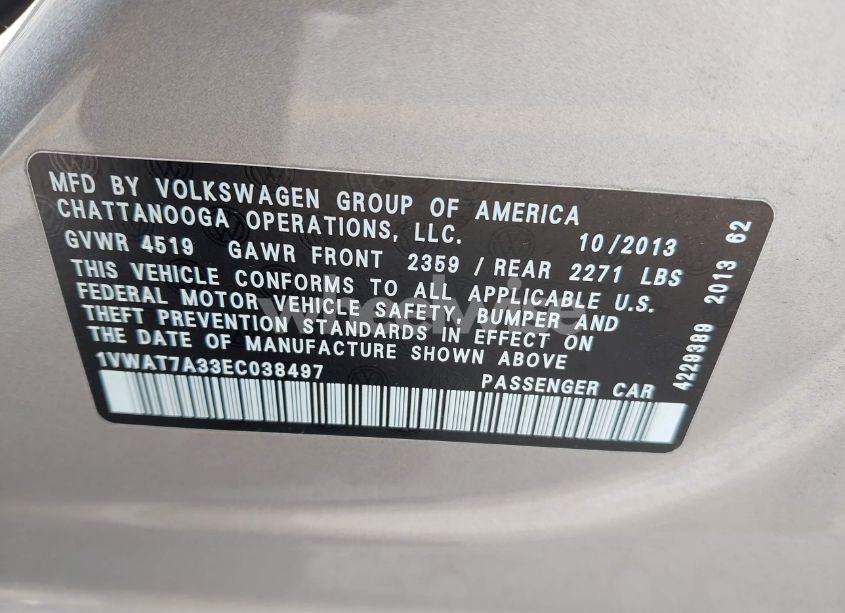 Photo 9 of 2014 Volkswagen Passat 1.8T WOLFSBURG EDITION (VIN 1VWAT7A33EC038497)