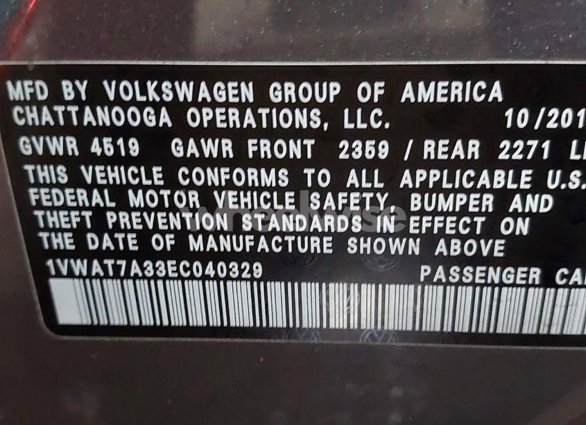 Photo 9 of 2014 Volkswagen Passat 1.8T WOLFSBURG EDITION (VIN 1VWAT7A33EC040329)