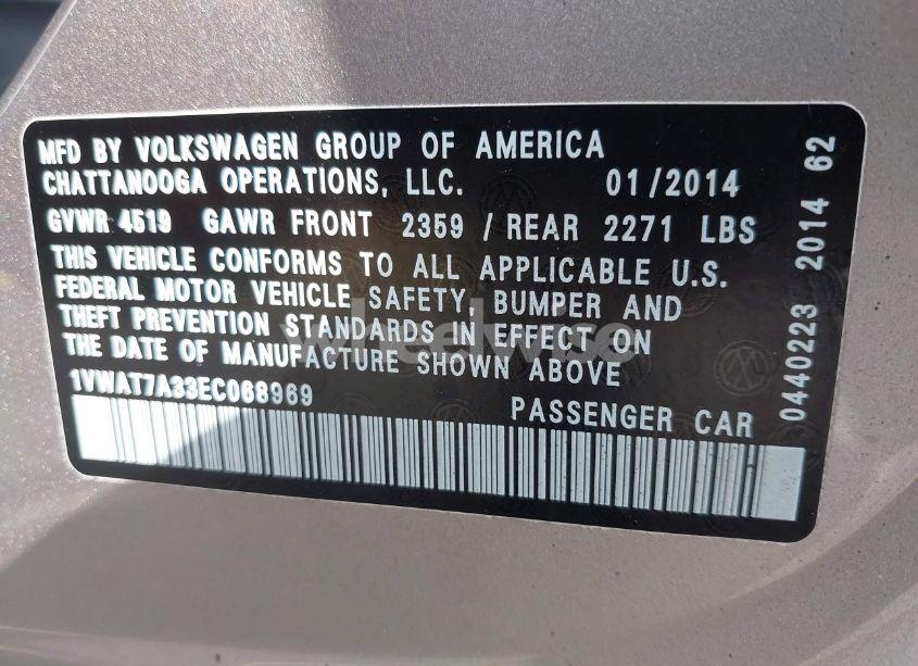 Photo 9 of 2014 Volkswagen Passat 1.8T WOLFSBURG EDITION (VIN 1VWAT7A33EC068969)