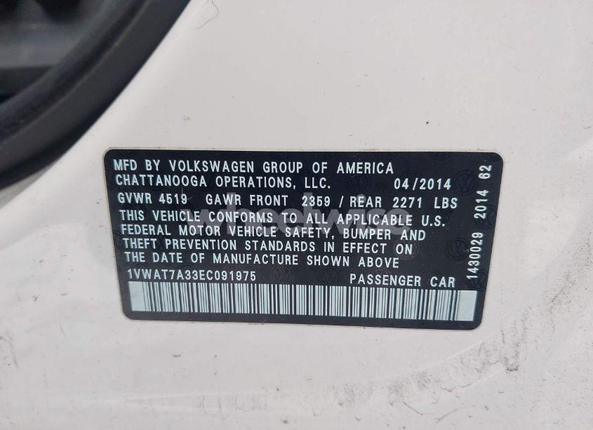 Photo 9 of 2014 Volkswagen Passat 1.8T WOLFSBURG EDITION (VIN 1VWAT7A33EC091975)