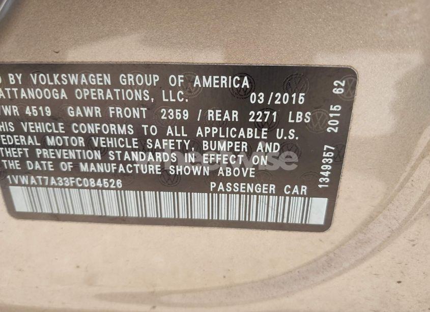 Photo 9 of 2015 Volkswagen Passat 1.8T WOLFSBURG EDITION (VIN 1VWAT7A33FC084526)