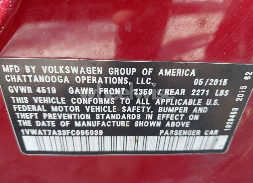Photo 9 of 2015 Volkswagen Passat 1.8T S (VIN 1VWAT7A33FC095039)