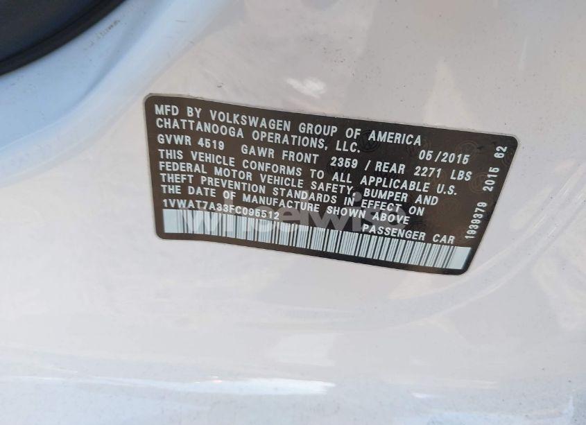 Photo 9 of 2015 Volkswagen Passat 1.8T LIMITED EDITION (VIN 1VWAT7A33FC095512)
