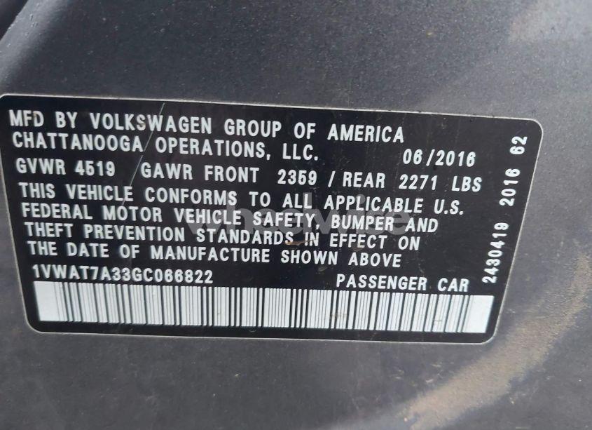 Photo 9 of 2016 Volkswagen Passat 1.8T R-LINE (VIN 1VWAT7A33GC066822)