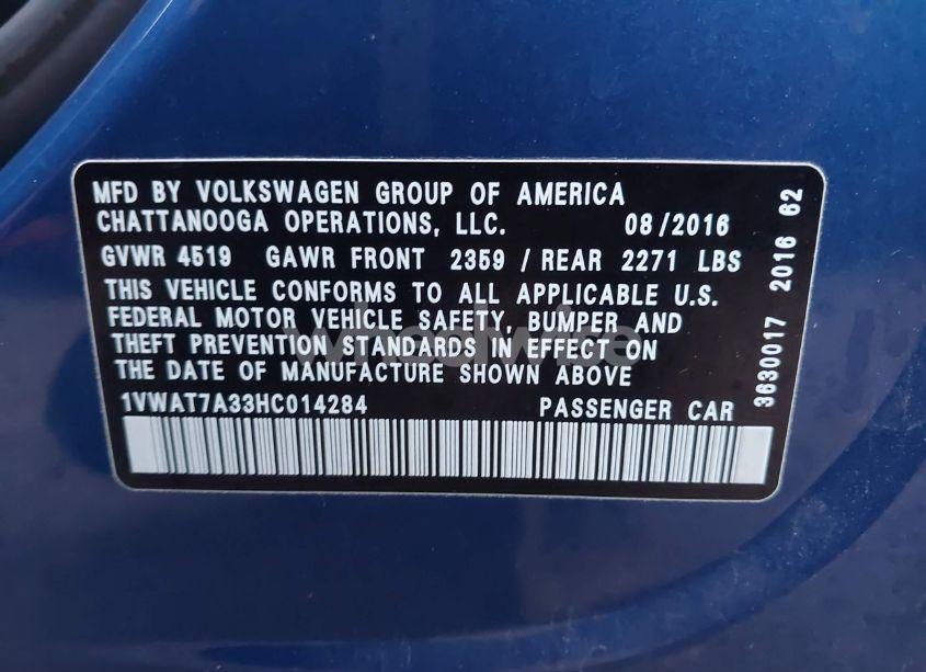 Photo 9 of 2017 Volkswagen Passat 1.8T S (VIN 1VWAT7A33HC014284)