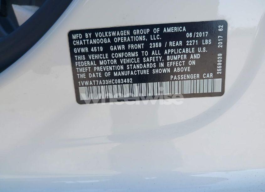 Photo 9 of 2017 Volkswagen Passat 1.8T S (VIN 1VWAT7A33HC083492)