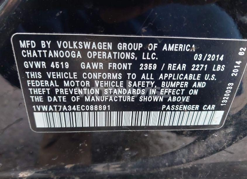 Photo 9 of 2014 Volkswagen Passat 1.8T WOLFSBURG EDITION (VIN 1VWAT7A34EC088891)