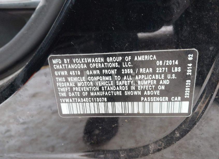 Photo 9 of 2014 Volkswagen Passat 1.8T S (VIN 1VWAT7A34EC113076)