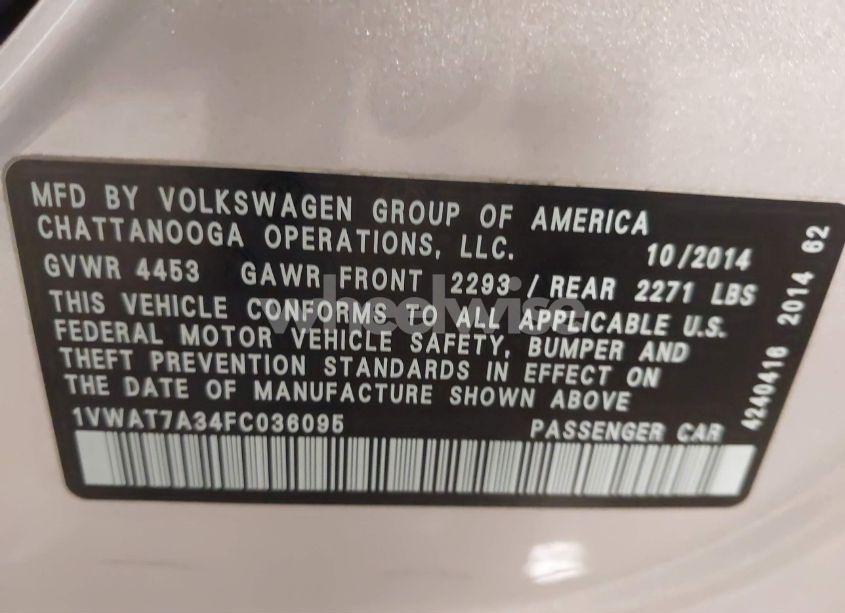 Photo 9 of 2015 Volkswagen Passat 1.8T S (VIN 1VWAT7A34FC036095)